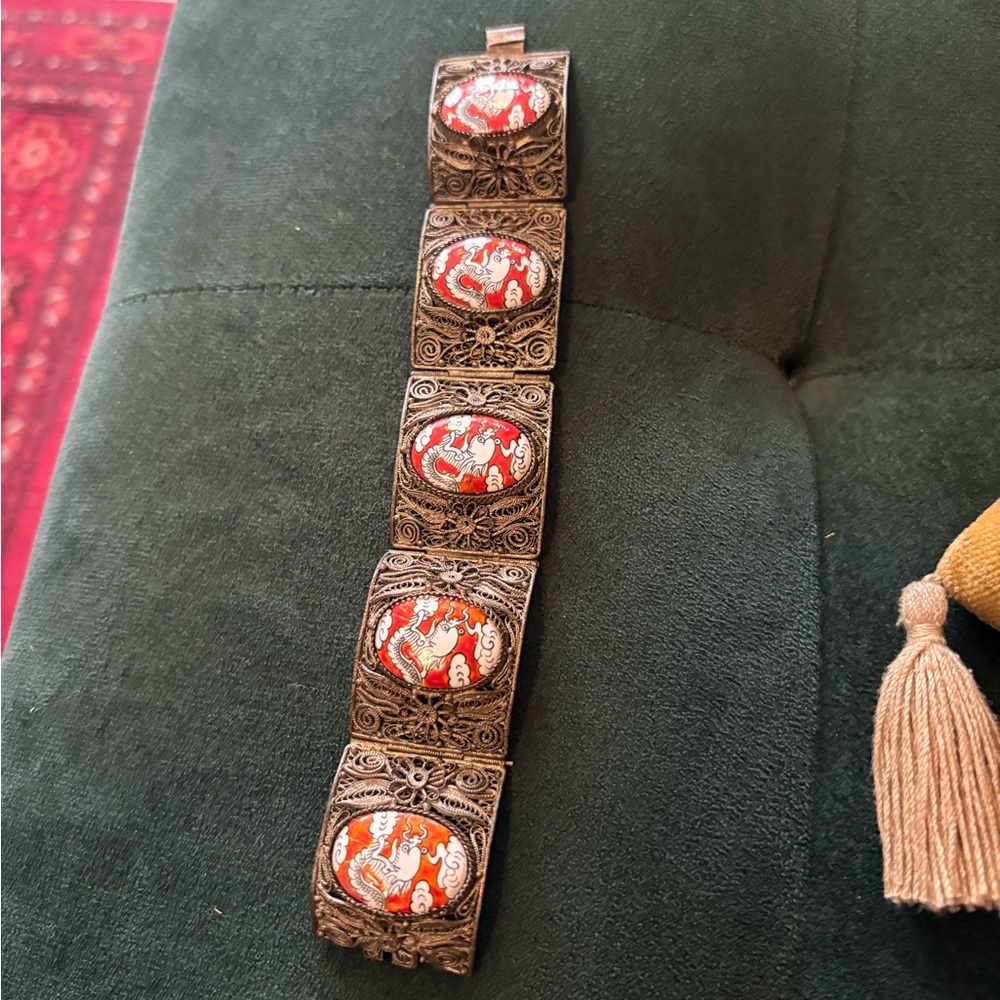 Vintage Silver and Red Bracelet